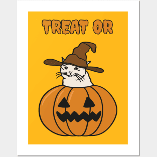 Crying Cat Meme In Pumpkin For Halloween Posters and Art